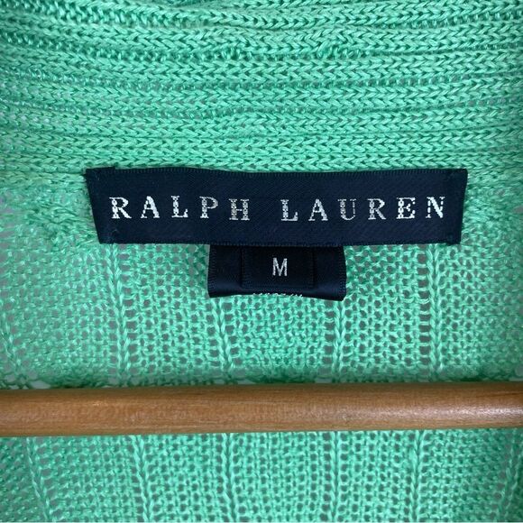 Ralph Lauren Green Knit Open Front Long Sleeve Duster Cardigan Sweater M - Picture 5 of 6